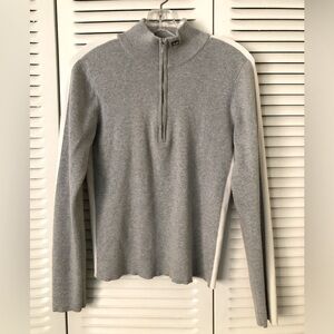 Vintage Ralph Lauren Polo Gray Half-Zip Women's Sweater 100% Cotton White stripe
